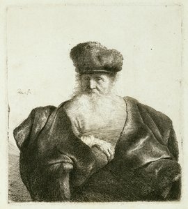 一个留着胡子，毛皮帽和天鹅绒披风的老头，c.1632 作者 伦勃朗·范·赖恩